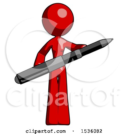 Red Design Mascot Woman Posing Confidently with Giant Pen by Leo Blanchette