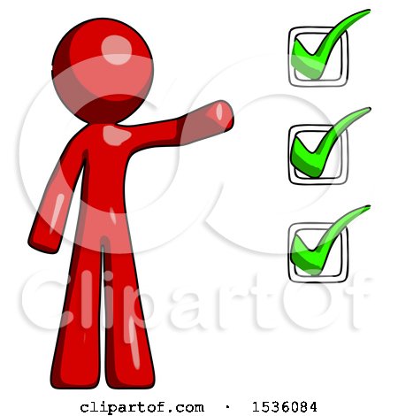Red Design Mascot Man Standing by List of Checkmarks by Leo Blanchette