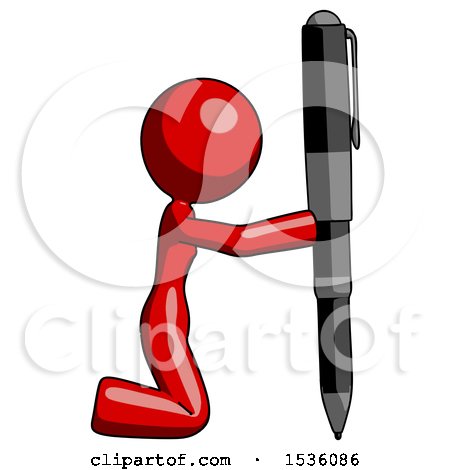 Red Design Mascot Woman Posing with Giant Pen in Powerful yet Awkward Manner. Because Funny by Leo Blanchette