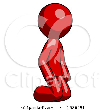 Red Design Mascot Man Kneeling Angle View Right by Leo Blanchette