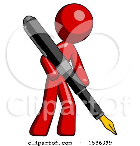 Red Design Mascot Man Drawing or Writing with Large Calligraphy Pen by Leo Blanchette