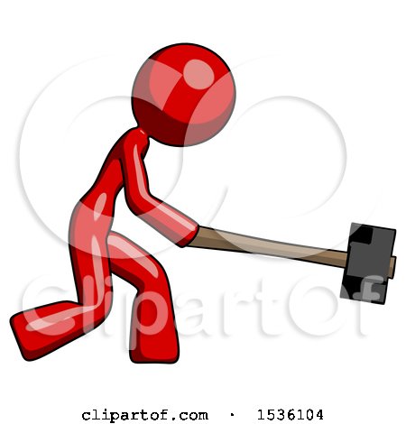 Red Design Mascot Woman Hitting with Sledgehammer, or Smashing Something by Leo Blanchette