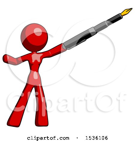 Red Design Mascot Woman Pen Is Mightier Than the Sword Calligraphy Pose by Leo Blanchette