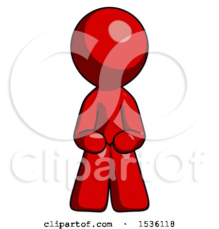Red Design Mascot Man Squatting Facing Front by Leo Blanchette
