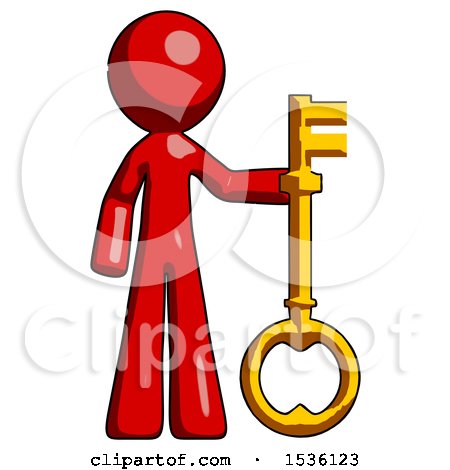 Red Design Mascot Man Holding Key Made of Gold by Leo Blanchette