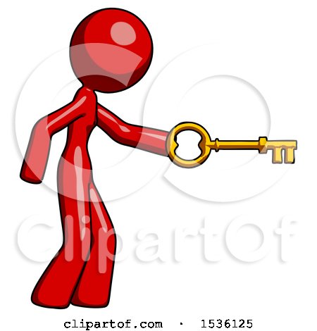 Red Design Mascot Woman with Big Key of Gold Opening Something by Leo Blanchette