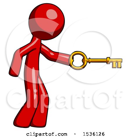 Red Design Mascot Man with Big Key of Gold Opening Something by Leo Blanchette