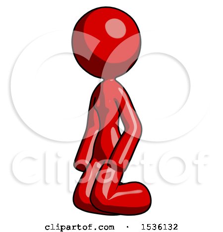 Red Design Mascot Woman Kneeling Angle View Left by Leo Blanchette