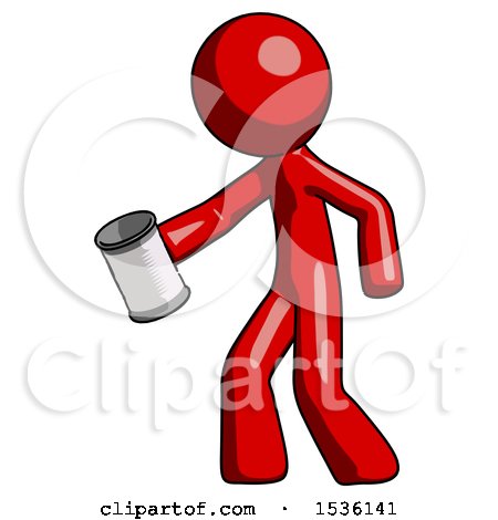 Red Design Mascot Man Begger Holding Can Begging or Asking for Charity Facing Left by Leo Blanchette