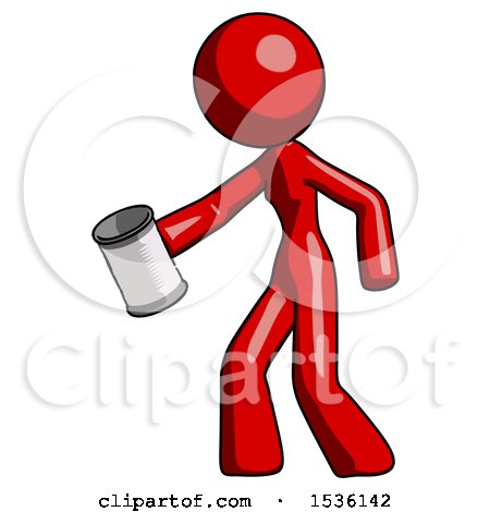 Red Design Mascot Woman Begger Holding Can Begging or Asking for Charity Facing Left by Leo Blanchette