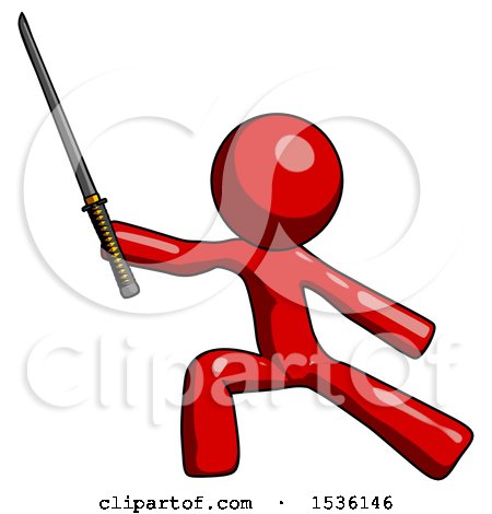 Red Design Mascot Man with Ninja Sword Katana in Defense Pose by Leo Blanchette