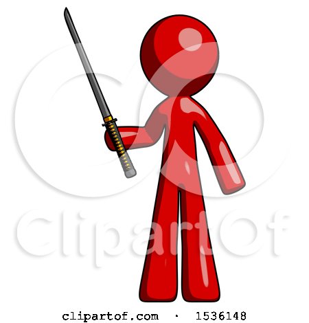 Red Design Mascot Man Standing up with Ninja Sword Katana by Leo Blanchette