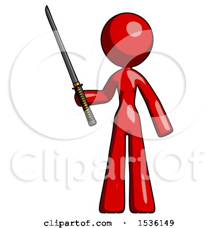 Red Design Mascot Woman Standing up with Ninja Sword Katana by Leo Blanchette