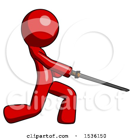 Red Design Mascot Man with Ninja Sword Katana Slicing or Striking Something by Leo Blanchette