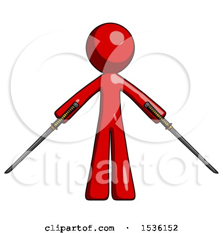 Red Design Mascot Man Posing with Two Ninja Sword Katanas by Leo Blanchette