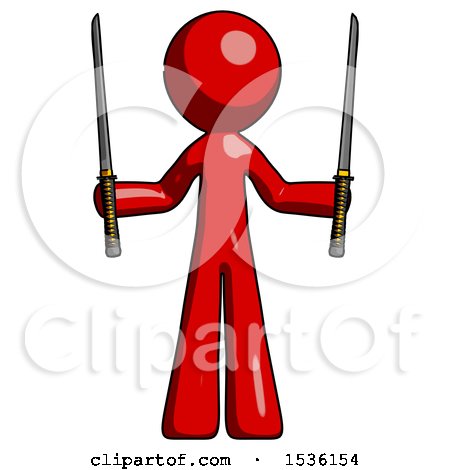 Red Design Mascot Man Posing with Two Ninja Sword Katanas up by Leo Blanchette
