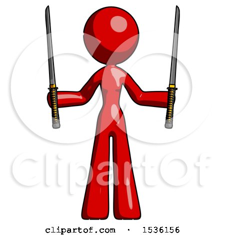 Red Design Mascot Woman Posing with Two Ninja Sword Katanas up by Leo Blanchette