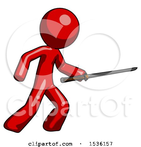 Red Design Mascot Man Stabbing with Ninja Sword Katana by Leo Blanchette
