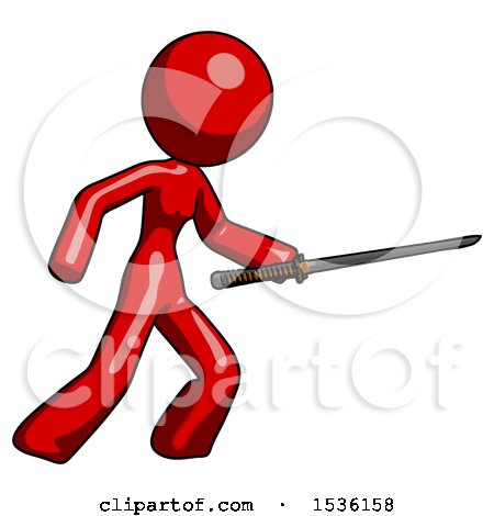 Red Design Mascot Woman Stabbing with Ninja Sword Katana by Leo Blanchette