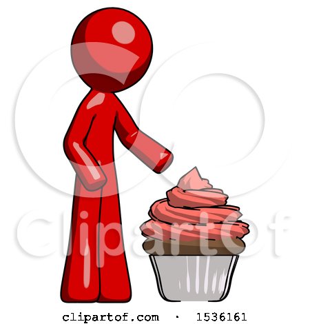 Red Design Mascot Man with Giant Cupcake Dessert by Leo Blanchette