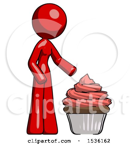 Red Design Mascot Woman with Giant Cupcake Dessert by Leo Blanchette