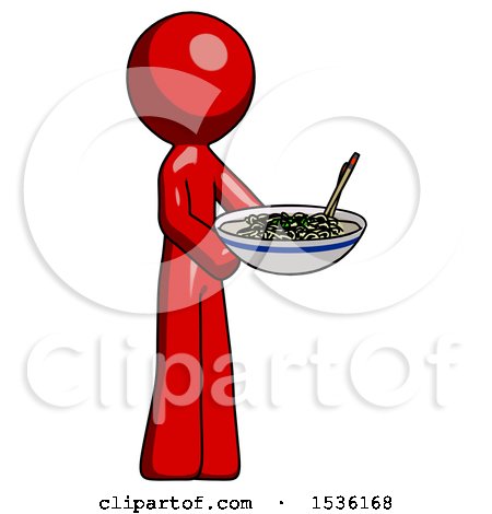 Red Design Mascot Man Holding Noodles Offering to Viewer by Leo Blanchette