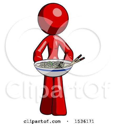 Red Design Mascot Woman Serving or Presenting Noodles by Leo Blanchette