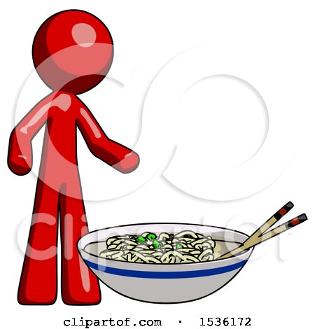Red Design Mascot Man and Noodle Bowl, Giant Soup Restaraunt Concept by Leo Blanchette
