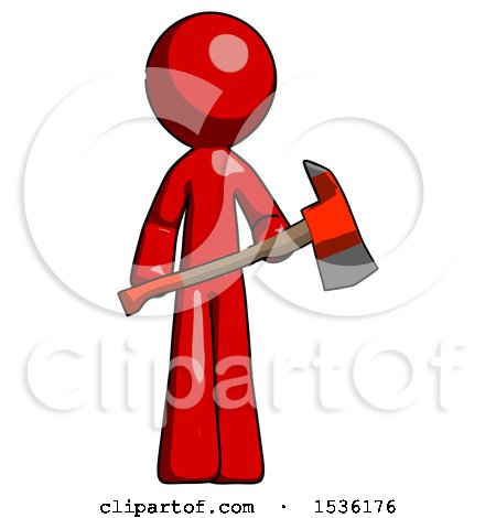 Red Design Mascot Man Holding Red Fire Fighter's Ax by Leo Blanchette