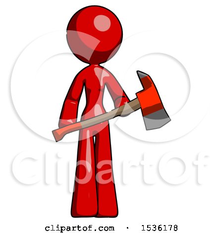 Red Design Mascot Woman Holding Red Fire Fighter's Ax by Leo Blanchette