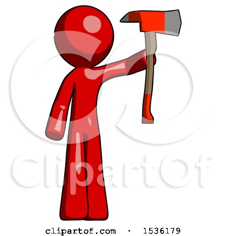 Red Design Mascot Man Holding up Red Firefighter's Ax by Leo Blanchette