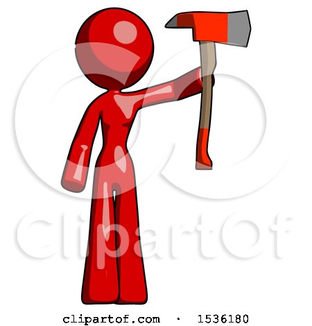 Red Design Mascot Woman Holding up Red Firefighter's Ax by Leo Blanchette