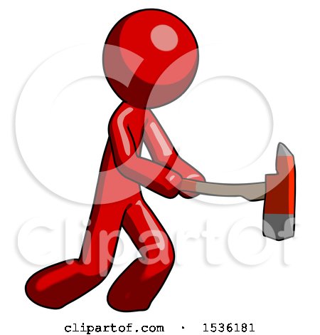 Red Design Mascot Man with Ax Hitting, Striking, or Chopping by Leo Blanchette