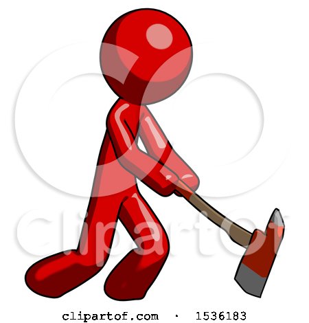 Red Design Mascot Man Striking with a Red Firefighter's Ax by Leo Blanchette