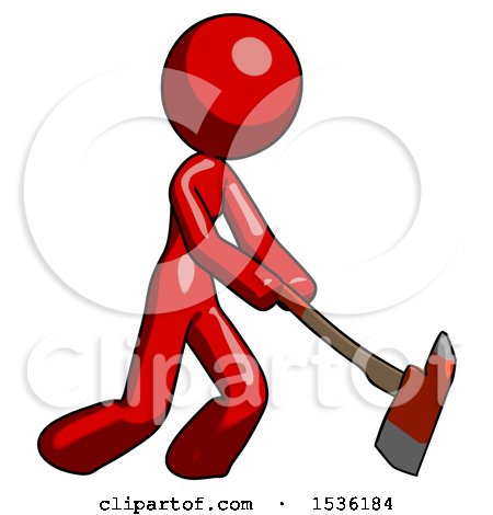 Red Design Mascot Woman Striking with a Red Firefighter's Ax by Leo Blanchette