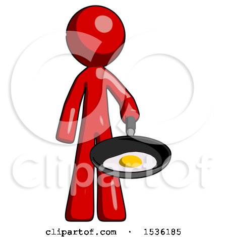 Red Design Mascot Man Frying Egg in Pan or Wok by Leo Blanchette