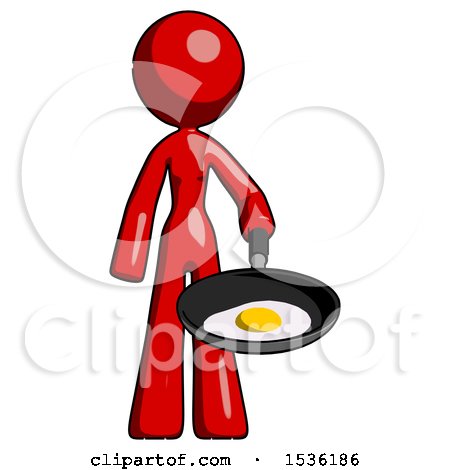Red Design Mascot Woman Frying Egg in Pan or Wok by Leo Blanchette