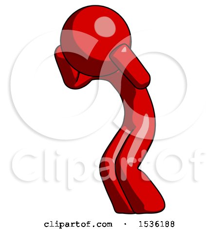 Red Design Mascot Man with Headache or Covering Ears Turned to His Left by Leo Blanchette