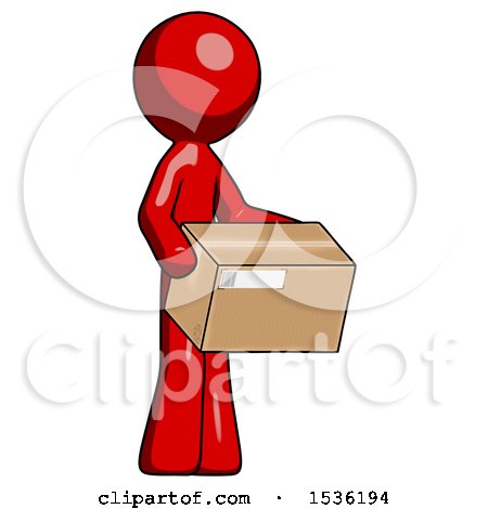 Red Design Mascot Man Holding Package to Send or Recieve in Mail by Leo Blanchette
