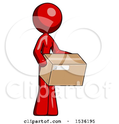 Red Design Mascot Woman Holding Package to Send or Recieve in Mail by Leo Blanchette