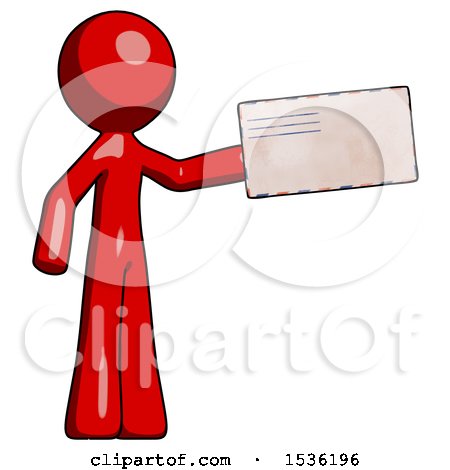 Red Design Mascot Man Holding Large Envelope by Leo Blanchette