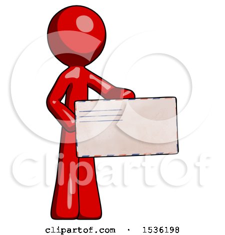 Red Design Mascot Man Presenting Large Envelope by Leo Blanchette