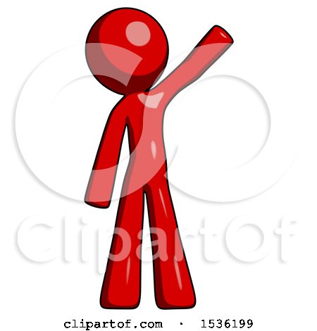 Red Design Mascot Man Waving Emphatically with Left Arm by Leo Blanchette