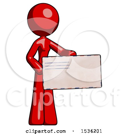 Red Design Mascot Woman Presenting Large Envelope by Leo Blanchette