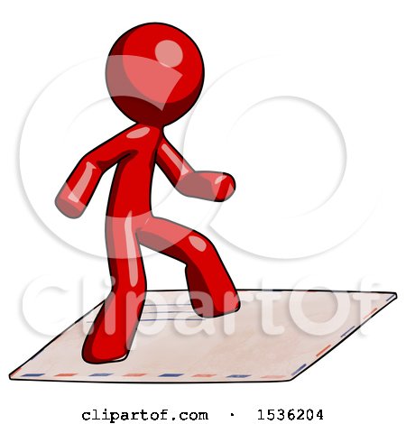 Red Design Mascot Man on Postage Envelope Surfing by Leo Blanchette