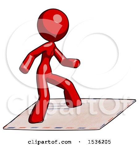 Red Design Mascot Woman on Postage Envelope Surfing by Leo Blanchette
