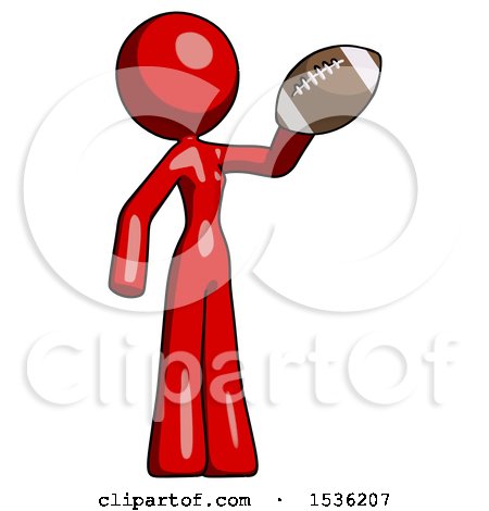 Red Design Mascot Woman Holding Football up by Leo Blanchette