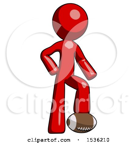 Red Design Mascot Man Standing with Foot on Football by Leo Blanchette