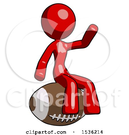 Red Design Mascot Woman Sitting on Giant Football by Leo Blanchette