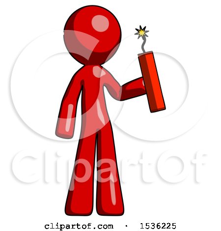 Red Design Mascot Man Holding Dynamite with Fuse Lit by Leo Blanchette